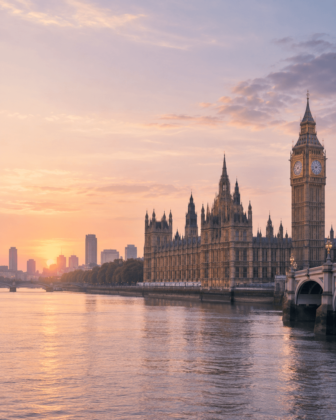 Big Ben and the Palace of Westminster at sunrise
