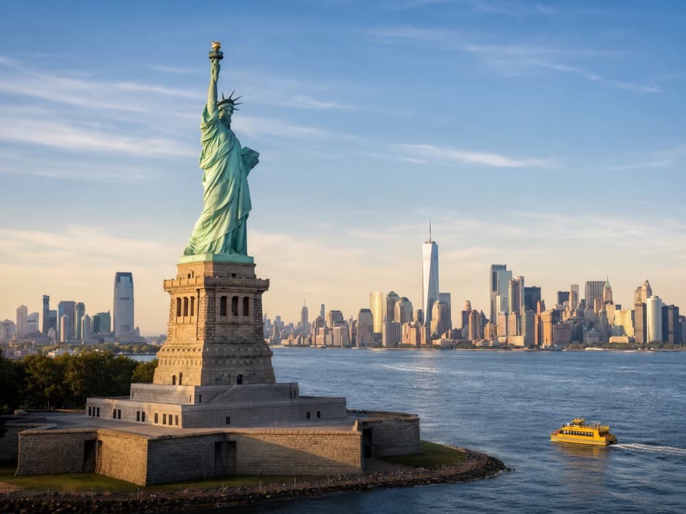 The Statue of Liberty and Manhattan skyline